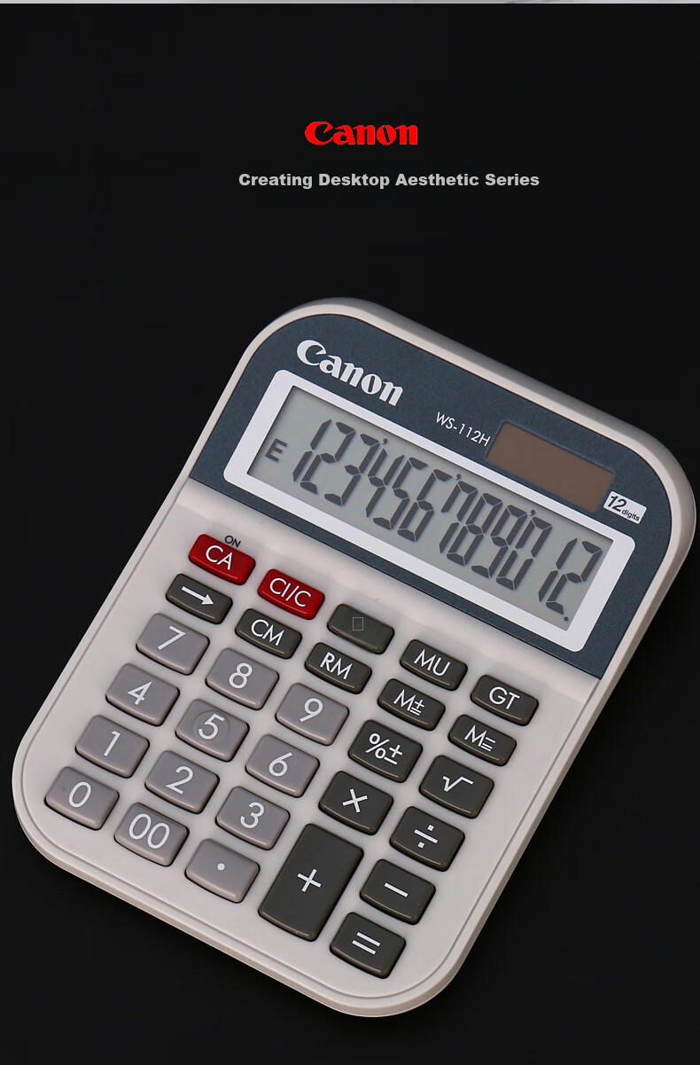Canon WS-2212H Desktop Solar-Powered Wide-Screen Financial Business Calculator for Office, Large Size, Quick Calculation, Bank Multi-Function 12-Digit Dual Power Calculator 4