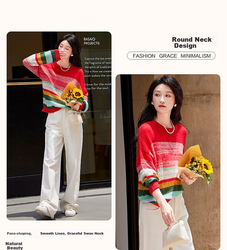 Dme [Tingdaler Art Gradient] Spring And Autumn Lightweight Luxury Merino Wool Sweater, Slim-Fit Knitted Top for Petite Wome 5