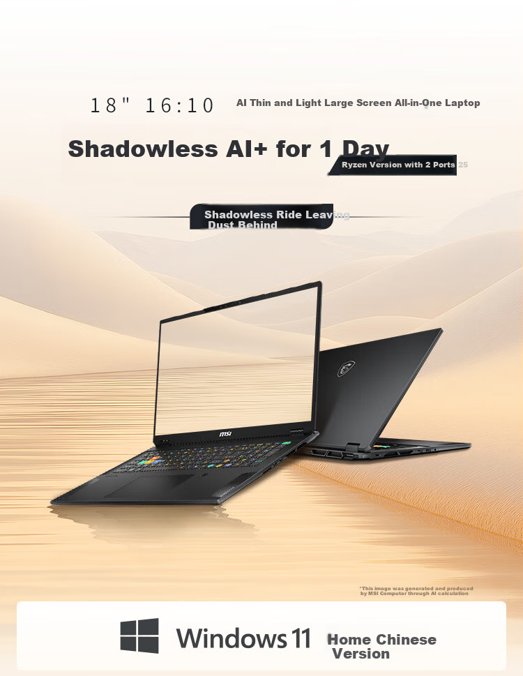 MSI Jueying 18 AI + Ryzen Edition 2025, Subsidized, 18-Inch Thin And Light Gaming Laptop (Ryzen AI 9 HX, 370 RTX50, 64GB RAM, 2TB Storage, 4K Display) 1