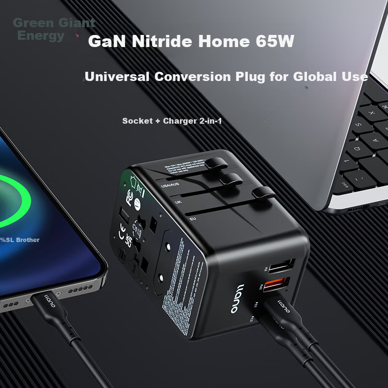 Llano Adapter Plug Universal for Europe, Germany, UK, Korea, USA, Japan, Hong Kong, Malaysia, Macau, PD65W GaN Black
