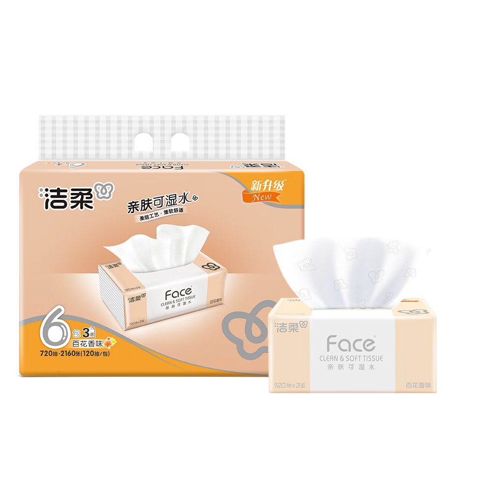 C&S Facial Tissues, Pink Face 3-Ply 120 Sheets*6 Packs, Floral Scented Tissues, Water-Absorbent Facial Tissues, Fresh And Pleasant