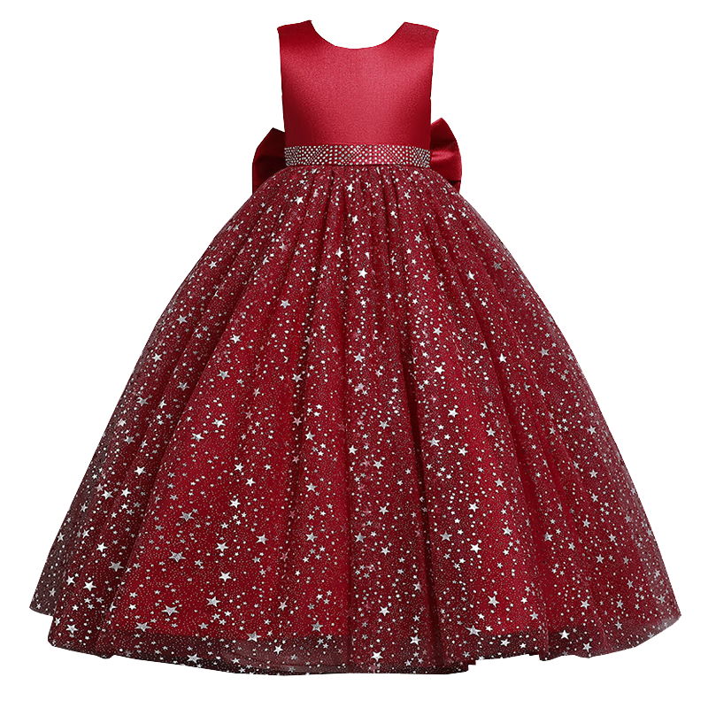 Carfit Children's Formal Dress Flower Girl Pageant Wedding Puffy Dress Girls Princess Dress Piano Performance Costume Red 140cm
