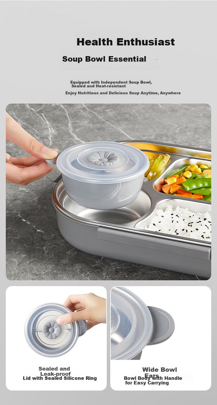 JD Original Lunch Box, 316L Stainless Steel Meal Container, Microwave-Safe Lunch Box for Office Workers And Elementary School Students, 2L Capacity, Includes Chopsticks, Spoon, And Insulated Bag 5