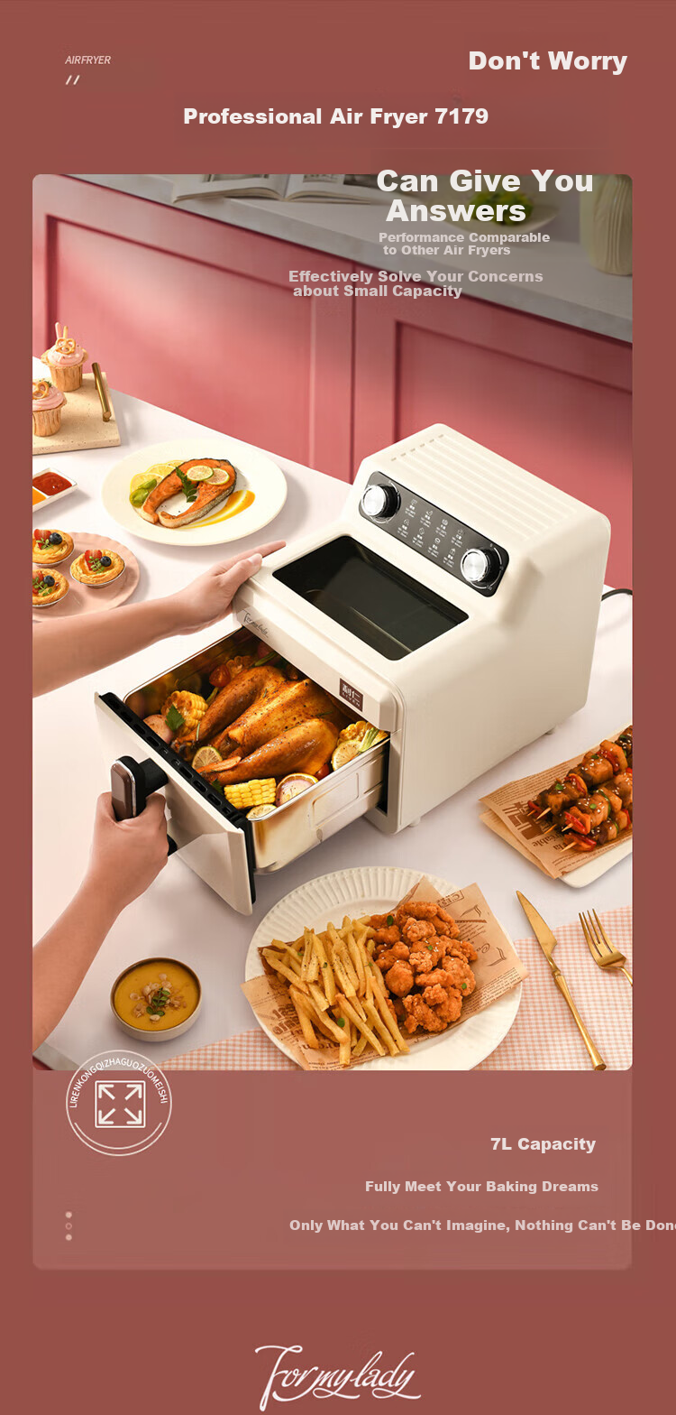 Liven Air Fryer for Home Use, Non-Coated 304 Stainless Steel Frying Basket Inner Pot, 7L Visible Large Capacity Can Roast Whole Chicken, Metal Interior No Need to Flip Food in Oven KZ-J7179 6