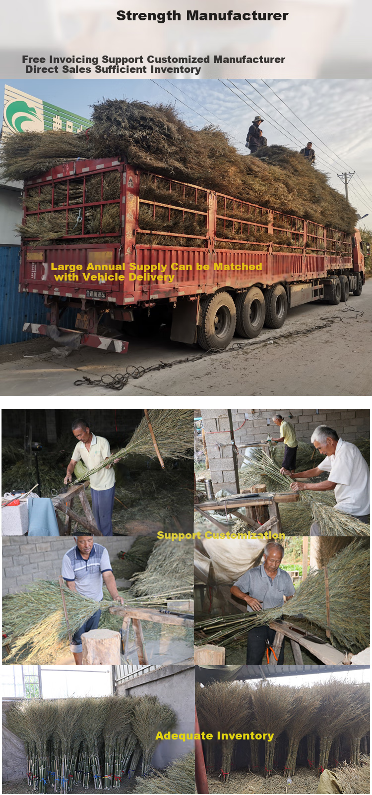 Yaohe Large Traditional Bamboo Broom for Street Sweeping, Courtyard And Outdoor Use, Factory Workshop Special Broom, Integrated Design with Five Pieces Per Set 9