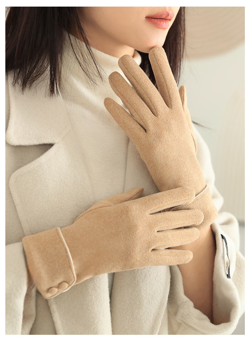 Fapaide Fleece Gloves for Women Spring and Autumn Outdoor Cycling Driving Korean Style Cute Fleece Winter Warm Gloves Khaki 13