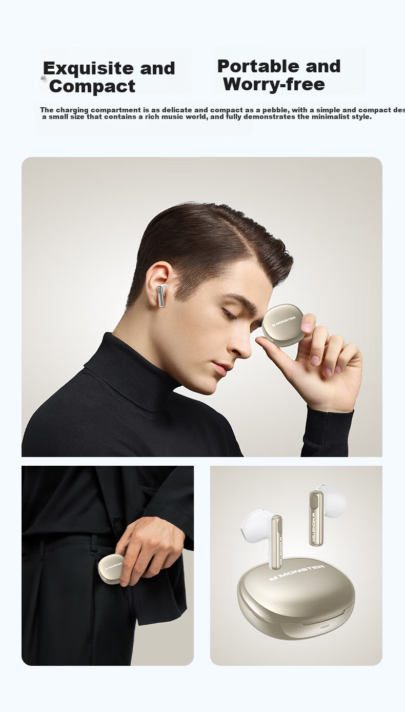 MONSTER N-Lite 217 Noise-Cancelling Semi-In-Ear Bluetooth Earphones Bluetooth 6.0 Digital Battery Display Call Noise Cancellation Long Battery Life Compatible with Apple Huawei Xiaomi Oppo White 12