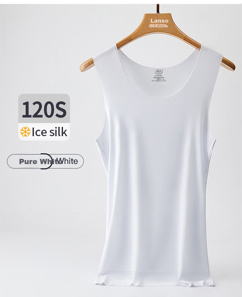 LangSha Ice Silk Tank Top for Men, 7A Grade Antibacterial, Summer Men's Seamless Thin Casual Sports Undershirt, Hurdle Style, 3-Piece Set 13