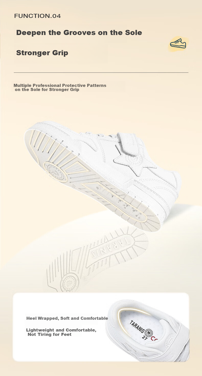 TARANIS Children's Canvas Shoes for Boys And Girls, Kindergarten White Sneakers with Soft Soles for Indoor And Outdoor Sports, White Color Size 25 5