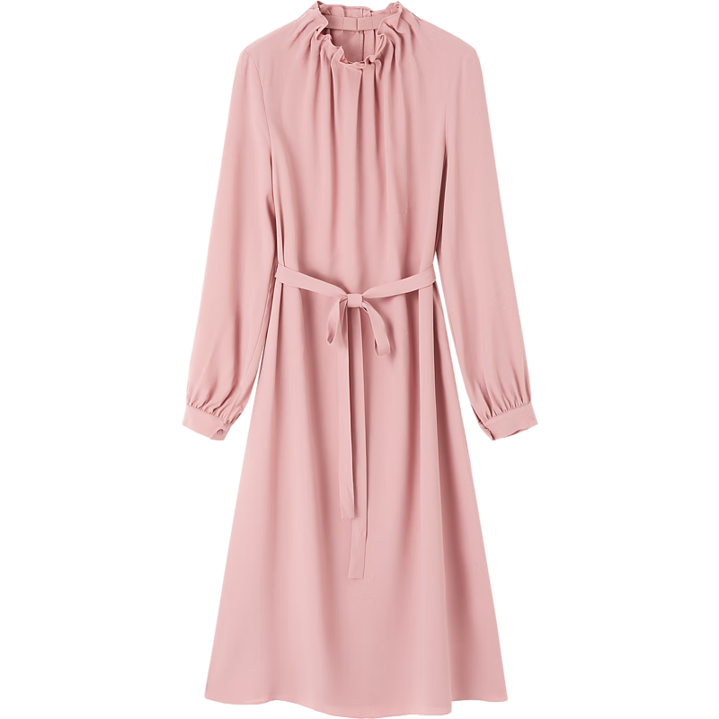 Demana Selected Airy Acetate Spring Socialite Style Comfortable Lightweight Ruffle Collar Mid-Length Women's Dress
