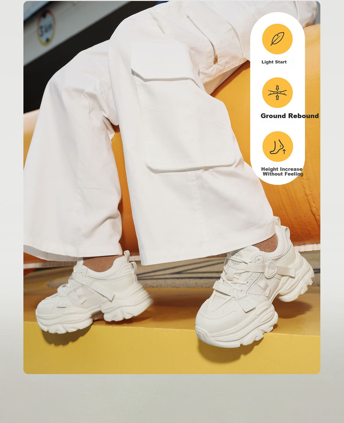 TATA Dad Shoes, Breathable Mesh Sports Shoes, Versatile Casual Height-Increasing Shoes, Beige, Size 36 6