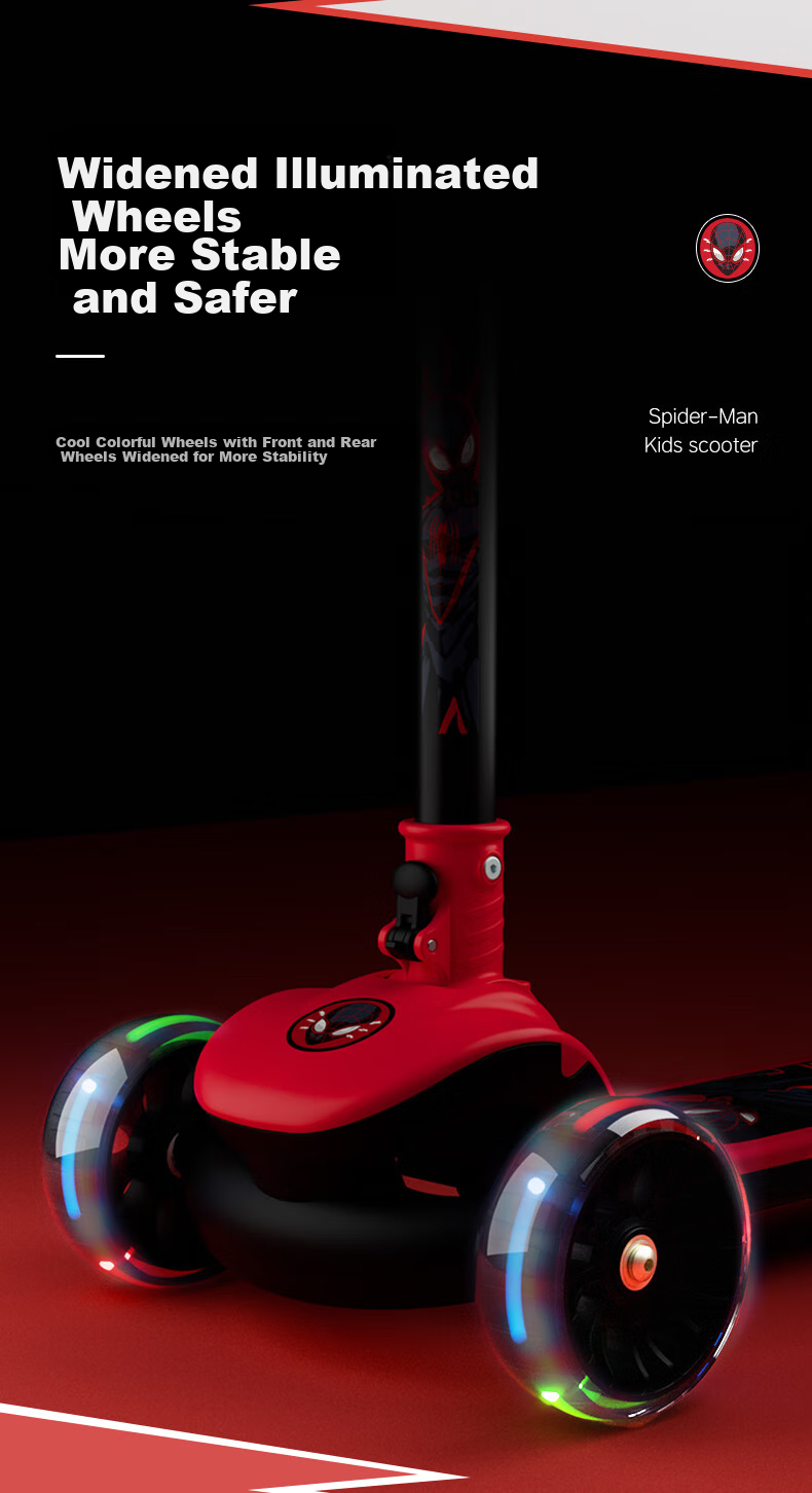 Disney Children's Scooter for Ages 3-6 Adjustable Speed Scooter with Flash Wheels for Older Kids, Marvel Spider-Man Desig 6