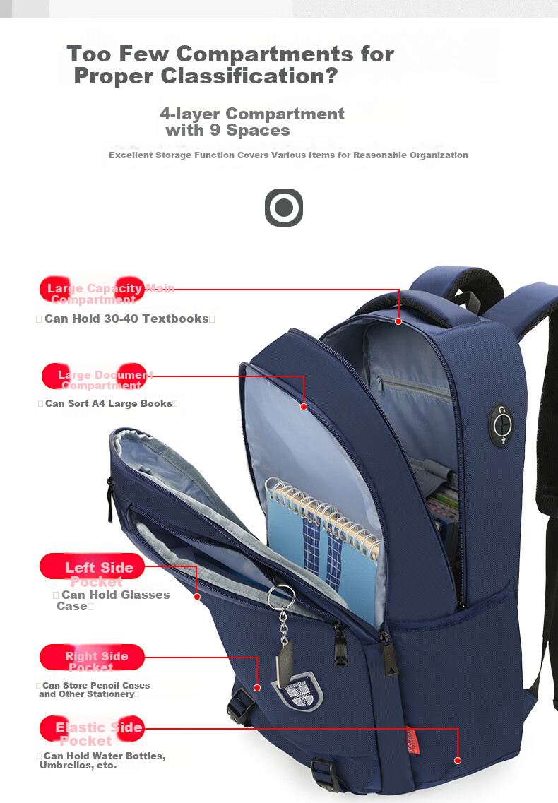 UNIVERSITY OF CAMBRIDGE British Cambridge Middle School Student Backpack for Boys, Large Capacity Lightweight Shoulder Bag for High School Students CA325 Blue 2