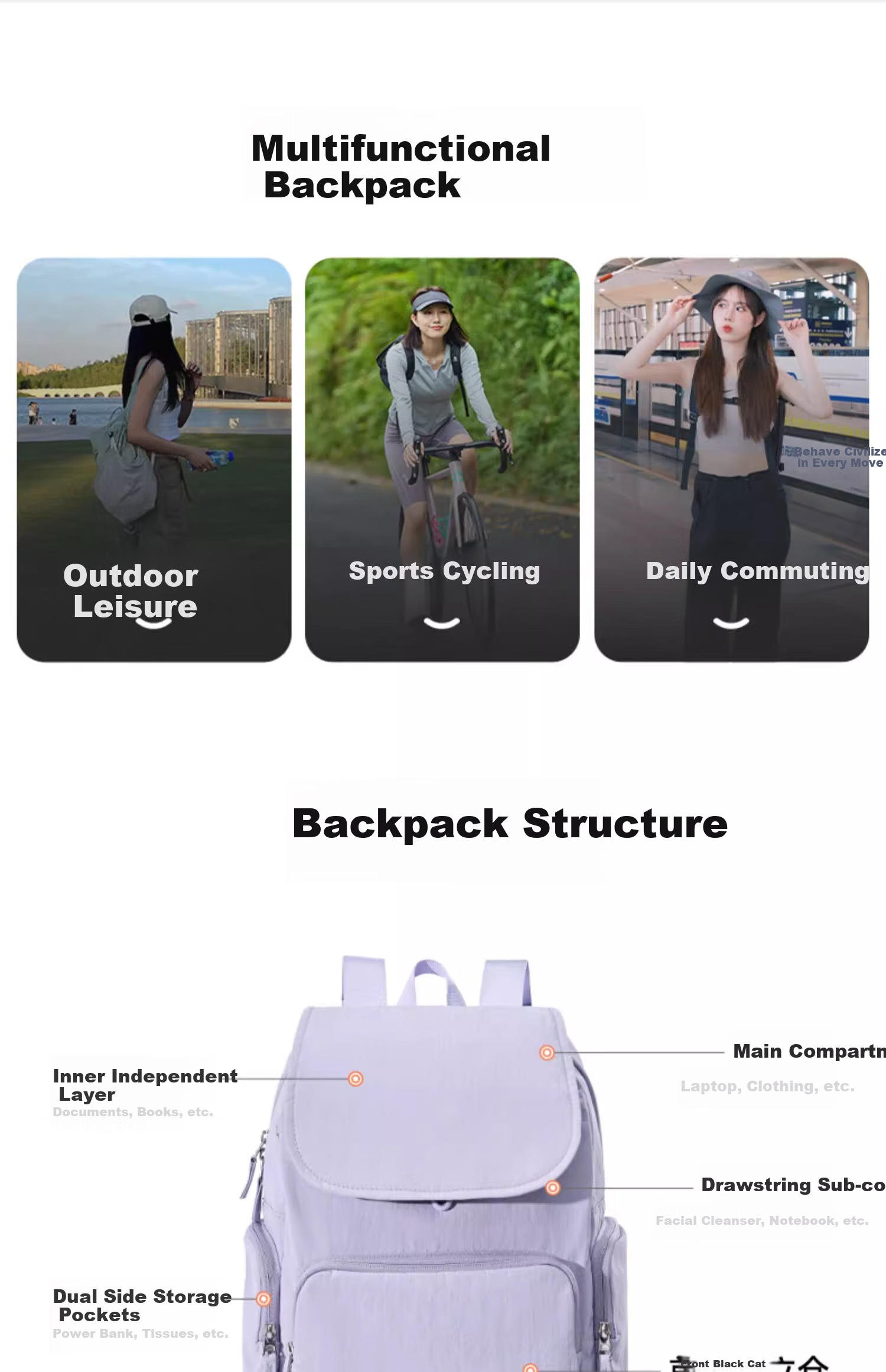 CAMEL Large Capacity Backpack College Student Hiking Travel Outdoor Casual Laptop Bag Light Mineral Green 15