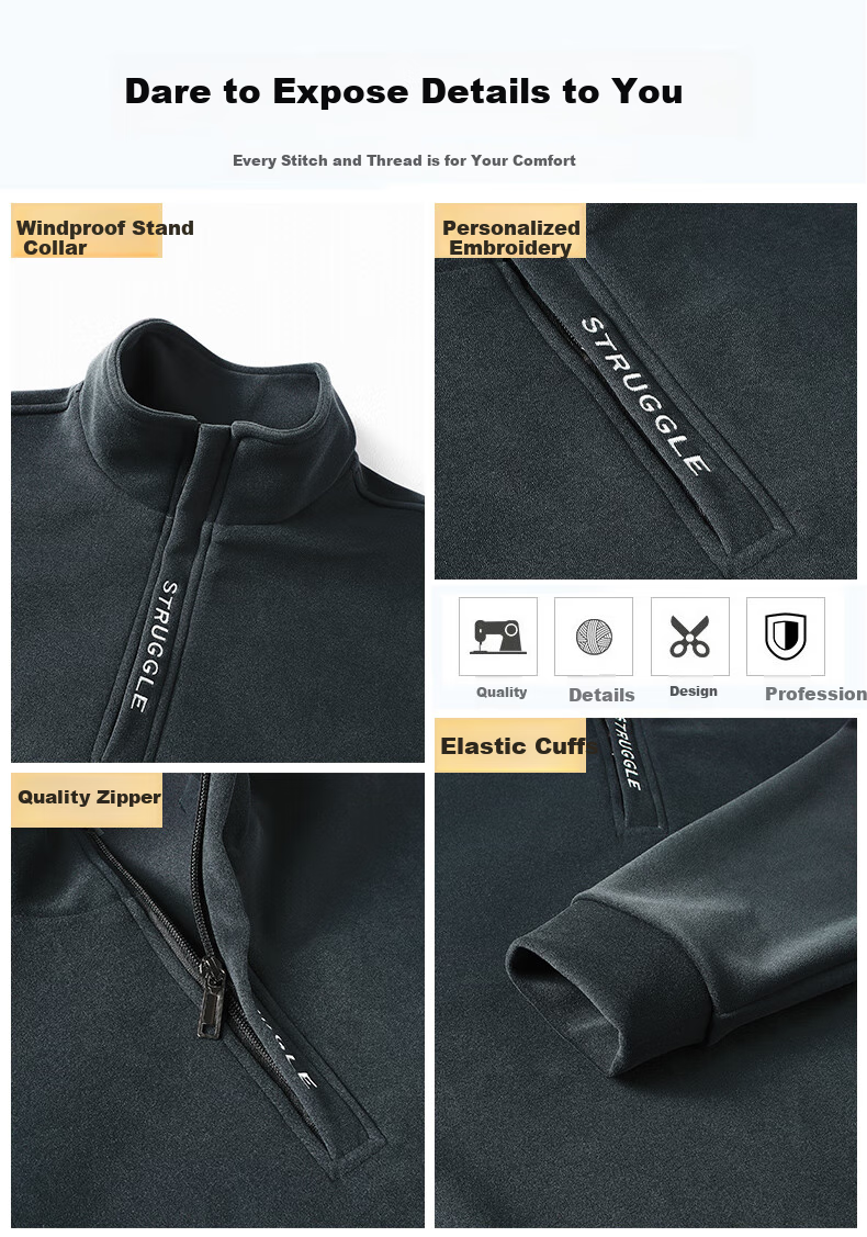 MiiOW Men's Sweatshirt, Autumn And Winter Long-Sleeve T-Shirt, Warm Stand-Up Collar, Versatile Base Layer, Casual All-Round, Black, 3XL 6