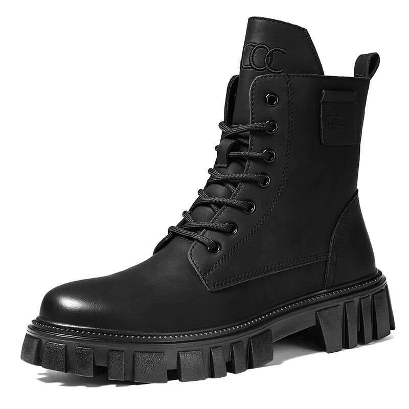 XO Men's Martin Boots Leather 2025 Autumn Winter High-Top Thick-Soled Work Boots Black Size 43 6