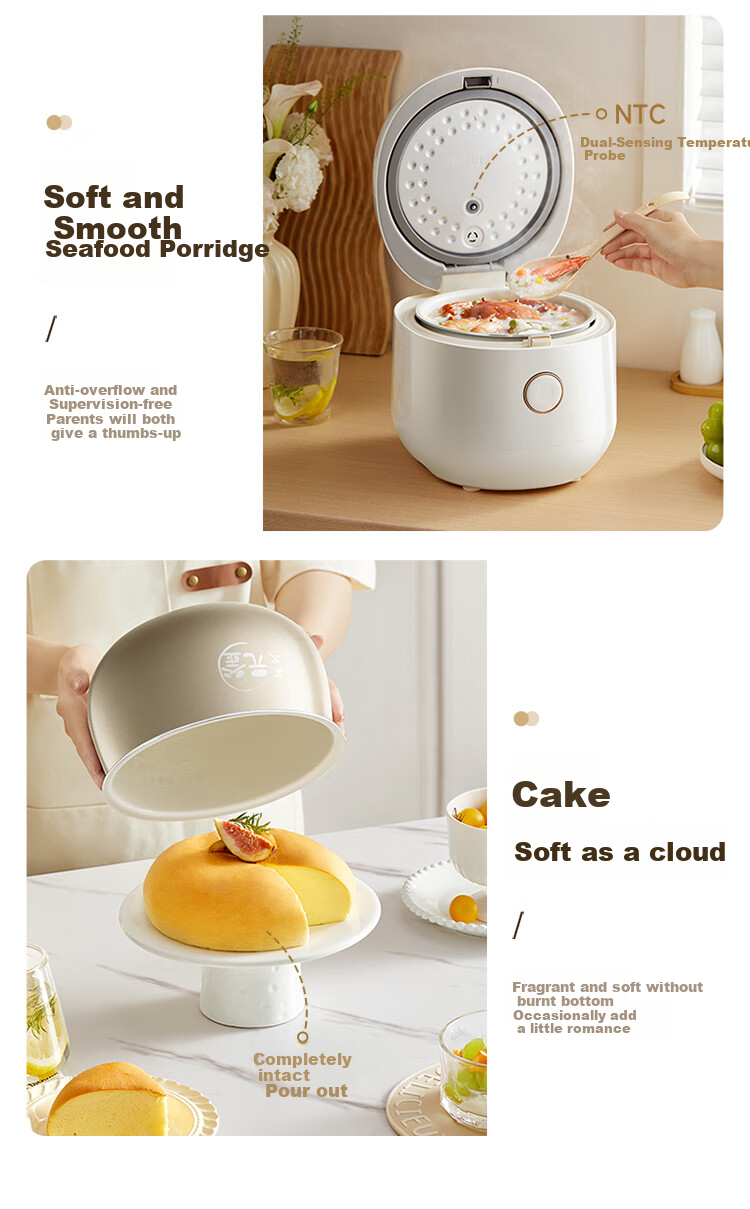 Bear Rice Cooker for 2-3 People, Ceramic Non-Stick Electric Rice Cooker, One-Button Quick Cooking, Smart Reservation, Wear-Resistant, Multi-Functional Rice Cooker Upgraded Version 3L DFB-C30L3 8