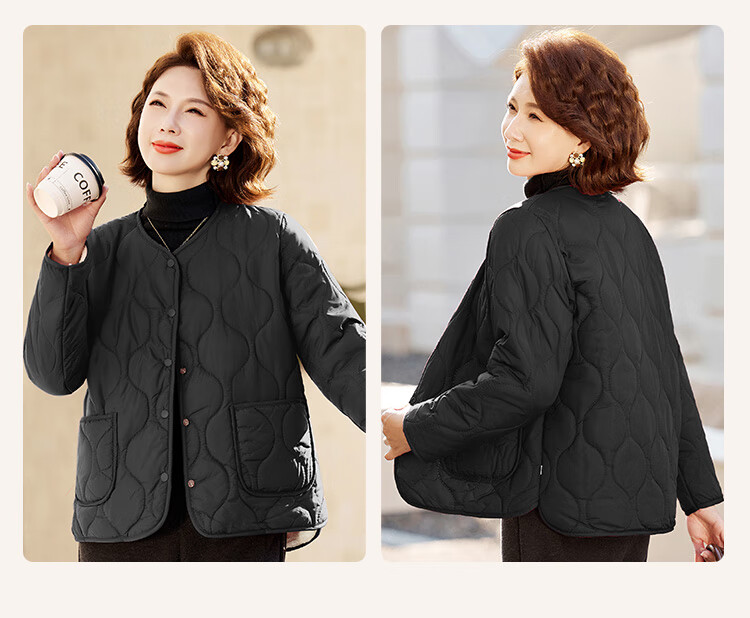Past Winter New Fleece-Lined Warm Cotton Jacket Fashionable Homewear Thick Mom's Cotton Coat Black 2XL 8