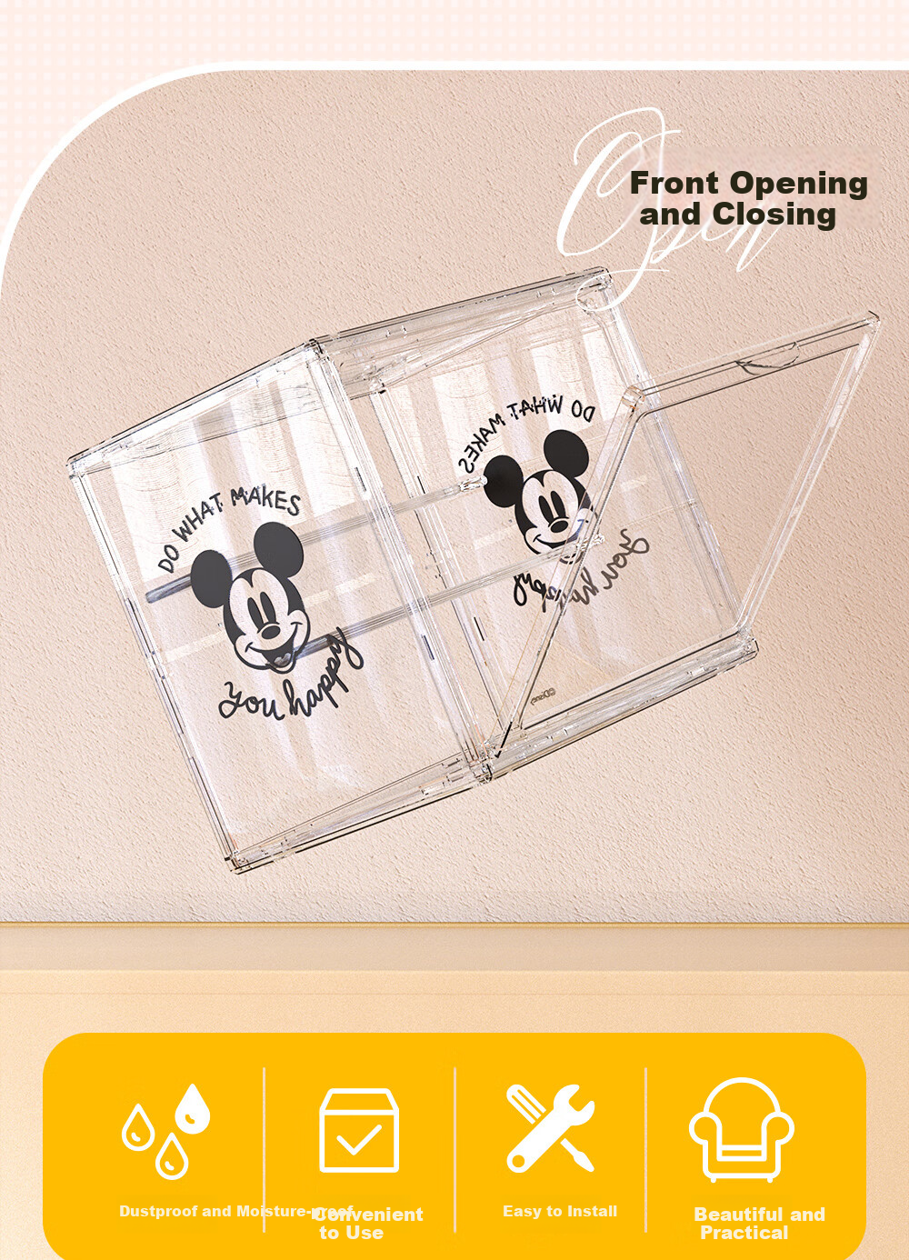 QDZX Storage Box, Dorm Desk Organizer for Phone Cases, Cosmetics, Socks, Bedside, Wardrobe Drawer, Mickey Mouse Storage Container 6