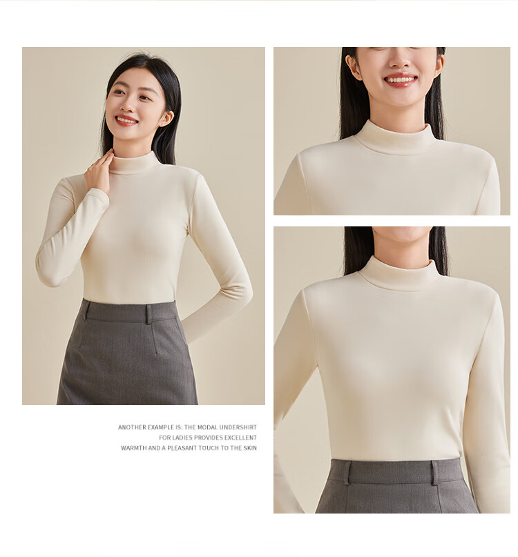 LangSha Women's Half Turtleneck Base Shirt Spring and Autumn Double-Sided Velvet Thermal Top Outerwear Autumn Shirt 18