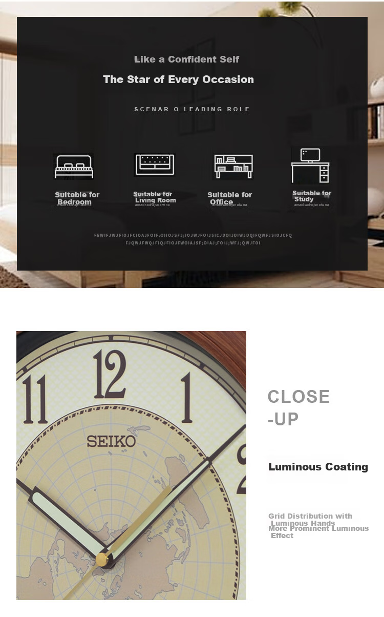 SEIKO Wall Clock, No Drilling Required for Home Use, 13-Inch 32cm Luminous Timepiece, Simple Wooden Grain Design for Bedroom And Living Room 3