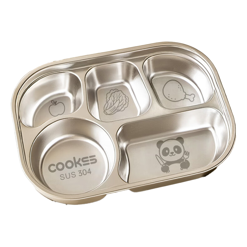 COOKSS Children's Divided Plate, 304 Stainless Steel Baby Feeding Tray, Boys And Girls Dining Plate, Garden Tableware