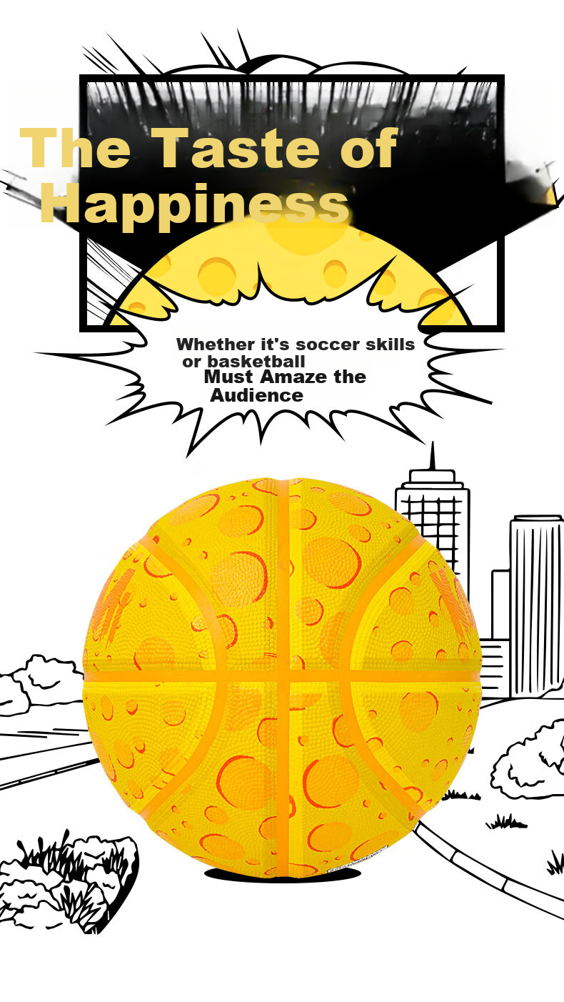Kuangmi Cheese Basketball Birthday Gift for Boys, Size 7 Ball, Youth Wear-Resistant Yellow Rubber Seven Blue Ball 3