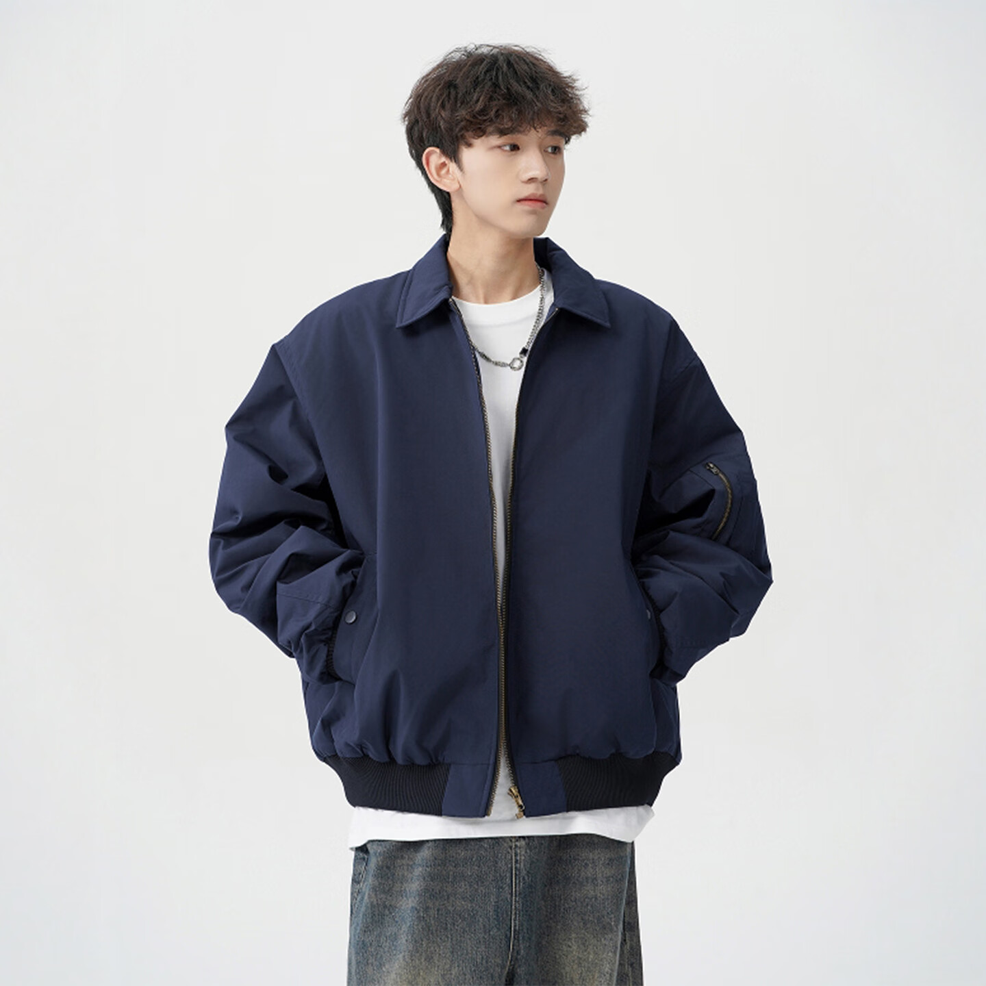 MMOPTOP Men's American Style Flight Jacket Autumn Winter Fashion Loose Casual Coat MJK10 Navy Blue 3XL