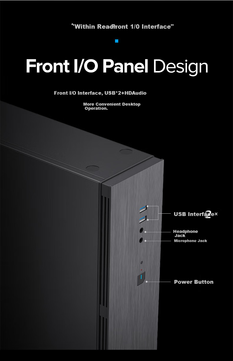 GAMEMAX Xiaojingling 3 Small Business Desktop Case with Type-C Port (RGB Illuminated Panel/MATX/Compatible with 300W Bottom-Mounted Power Supply/With Handle) 4