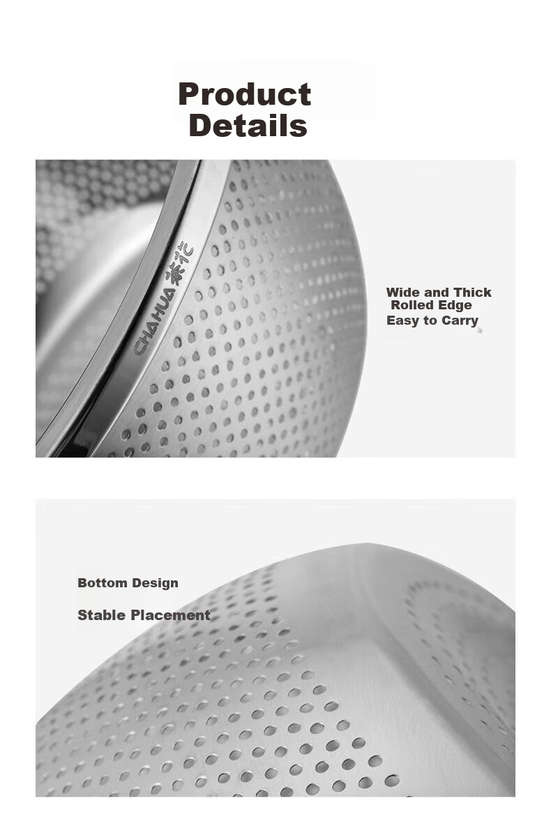 CHAHUA (CHAHUA) Zhenxiang Stainless Steel Colander Basket, Household Kitchen Strainer Basket for Washing Vegetables And Rice, 26cm Vegetable Basket 7