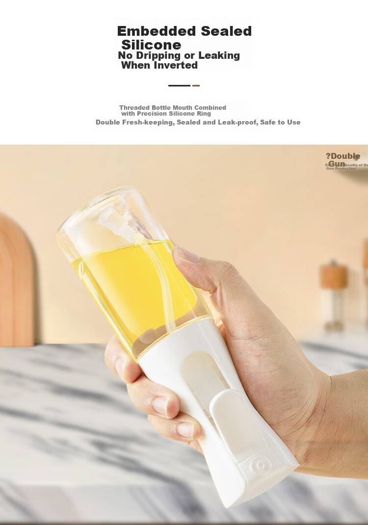Double Gun Oil Dispenser Spray and Pour Two-in-One Atomizing Edible Oil Glass Bottle Kitchen Household Oil Drip-Free 7