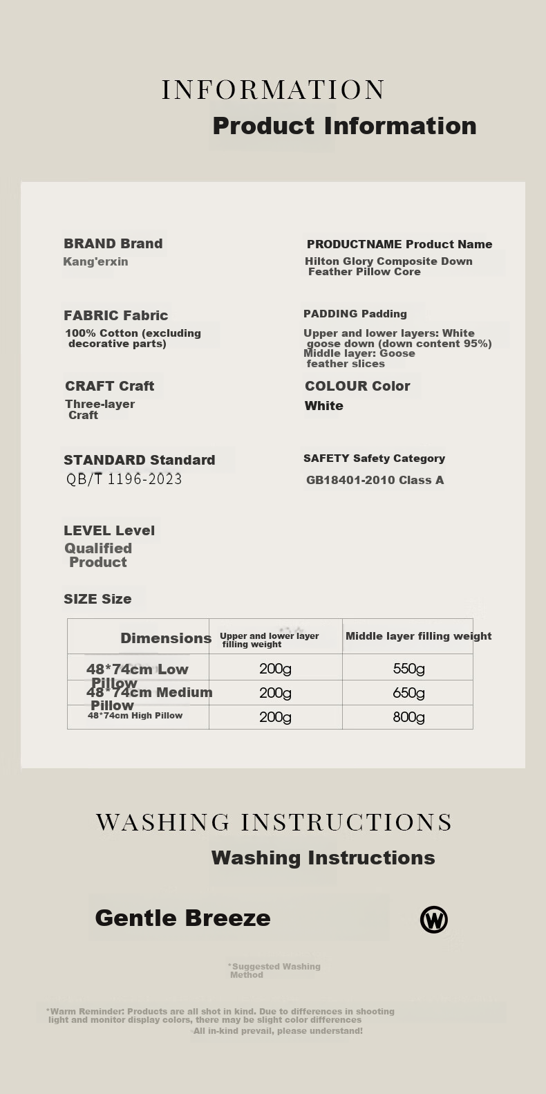 Canasin Hilton Pillow, All Goose Down, Five-Star Hotel Duvet, Class A 95% White Goose Down Pillow, Single Piece, 74*48cm 12