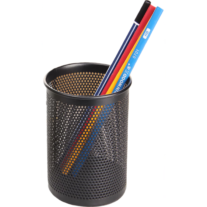 SUNWOOD Metal Mesh Series Round Pen Holder / Essential Student Stationery Storage Tube / Multifunctional Pen Holder, Black, 1202