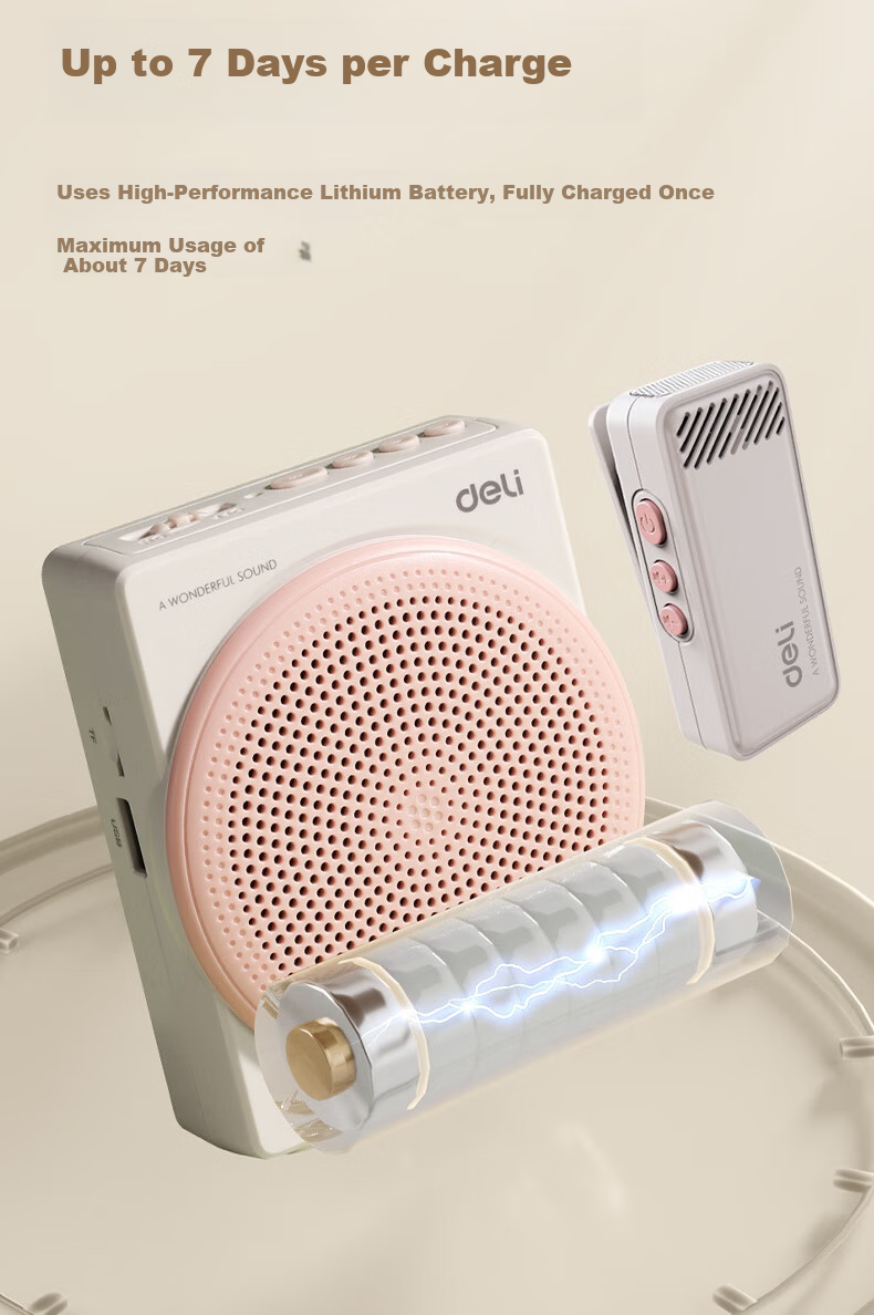 Deli 13W Wireless Magnetic Clip-On Amplifier, Teacher-Specific Bluetooth Speaker, Anti-Howling Loudspeaker, Microphone, Tour Guide Portable Fashionable Mini Baguette, Champagne Color 7
