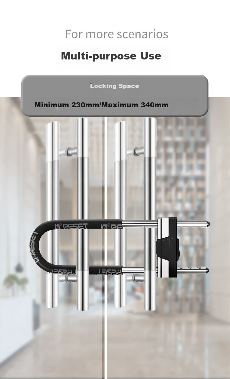RESET U-Shaped Lock for Glass Doors, Office Doors, Shop Doors, Motorcycle And Electric Bike Locks, 10 Keys, Length 45cm 3