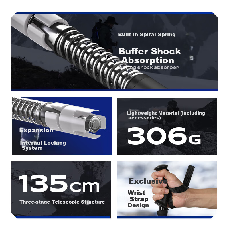 Треккинговые палки SupFire Outdoor Hiking Pole, алюминиевый сплав, телескопические, для детей и пожилых, легкие, с амортизацией, для походов и альпинизма