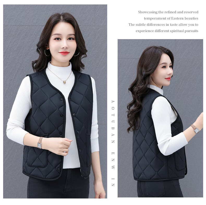 Woodpecker Women's Wool Vest Outerwear 2025 Autumn Winter New Lightweight Thickened Warm Vest for Moms Black XL 13