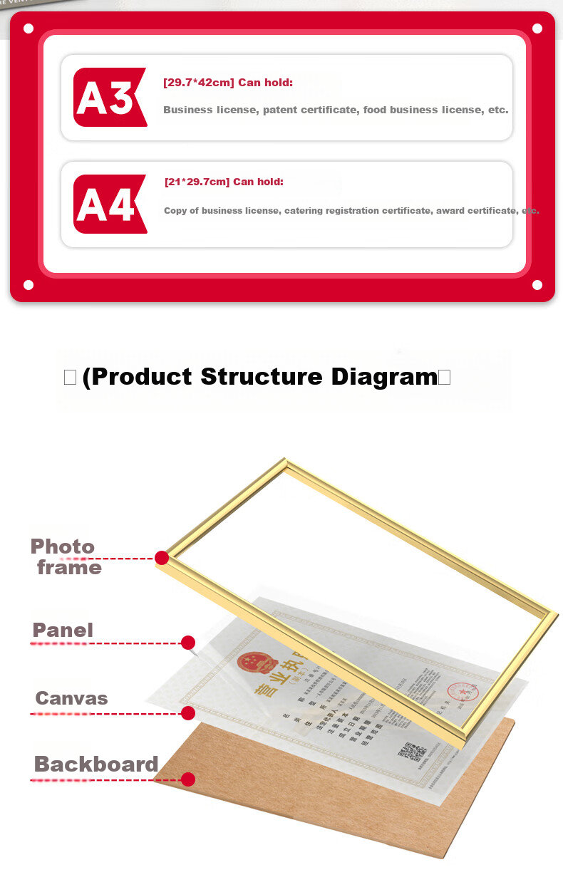 Youbili A3 Certificate Frame, Photo Frame, Plastic Certificate Frame, A3 Business License Frame, Commercial And Tax Registration Certificate Frame, Horizontal And Vertical Document Frame, Rosewood Color 5063A 7