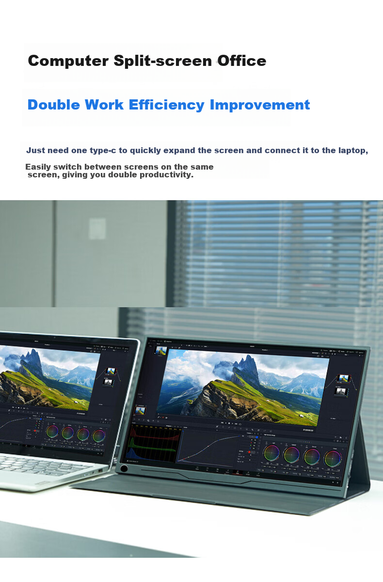 Eimio 2.5K Foldable Dual-Screen Monitor, Portable Display 16:10 Extended Triple-Screen Laptop Secondary Computer Expansion Screen 16-Inch Office Trading Large Screen E10K 6