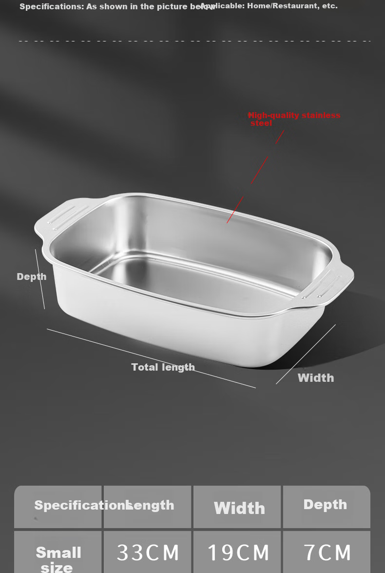 BJ Stainless Steel Square Plate, Deep Square Plate, Dining Plate, Steaming And Baking Fish Pan, Grilled Fish Plate, Snack Plate, Barbecue Plate, 40cm Large Size 15