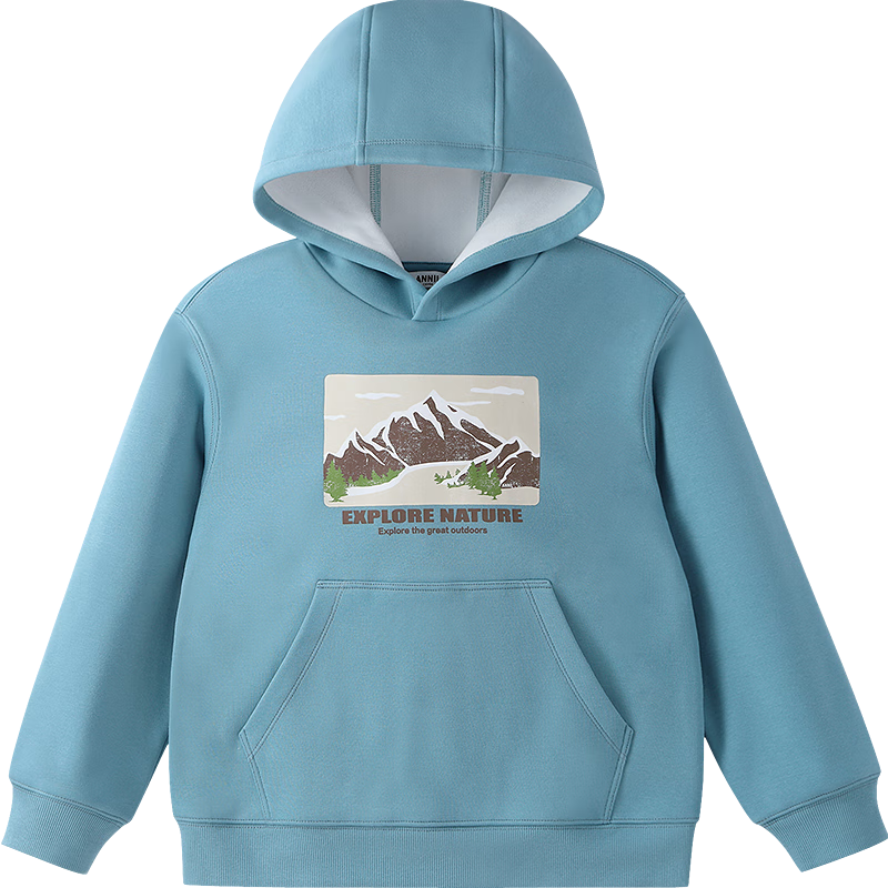 Annil Kids Boys Hooded Long Sleeve Fleece Sweatshirt 2025 Winter New Clear Blue 160