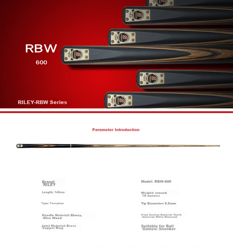 RILEY Pool Cue RBW-600 Snooker Small Tip Black 8 Chinese Eight-Ball Medium Tip Black Eight Billiard Cue 9.5mm 2