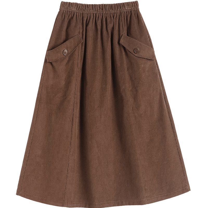 Demana Pure Cotton Corduroy Winter Elegant Elastic Waist Pocket A-Line Skirt Slimming Petite Women's Midi Skirt