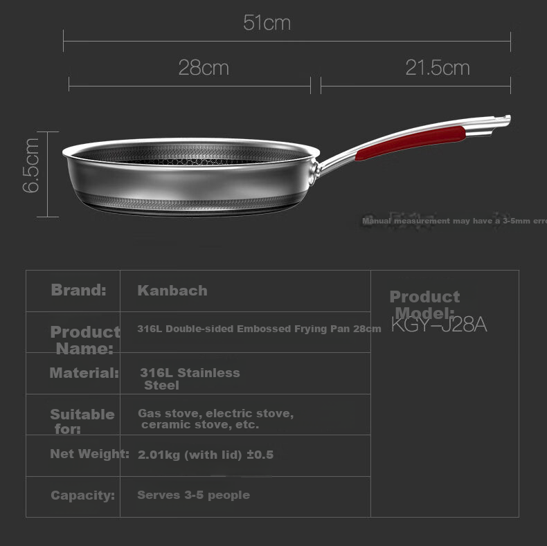KOBACH Non-Stick Frying Pan, 316L Stainless Steel, Upgraded Double-Sided Honeycomb Design, Yuechu Brand, 26cm, Compatible with Induction And Gas Stoves 5