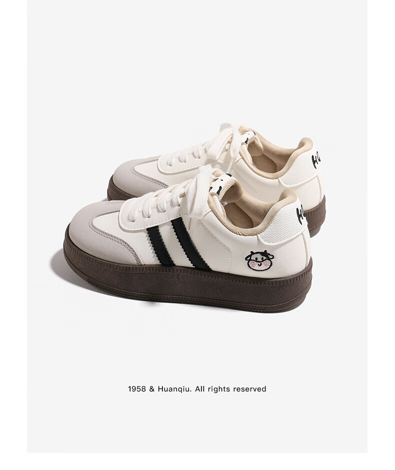 Global Korean Style Cow Print Sneakers Women 2026 Spring New Versatile Sports Casual Embroidered Trainer Shoes Beige Size 40 8