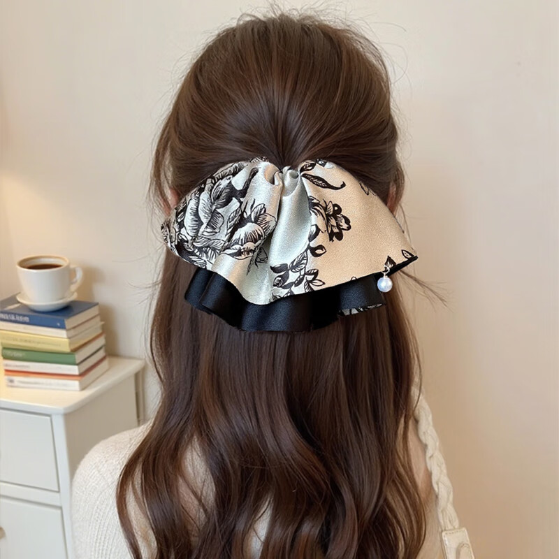 Xiangwan Ink Painting Satin Ponytail Clip Chinese Style Hairpin Elegant Temperament Hair Clamp Birthday Gift for Women 4