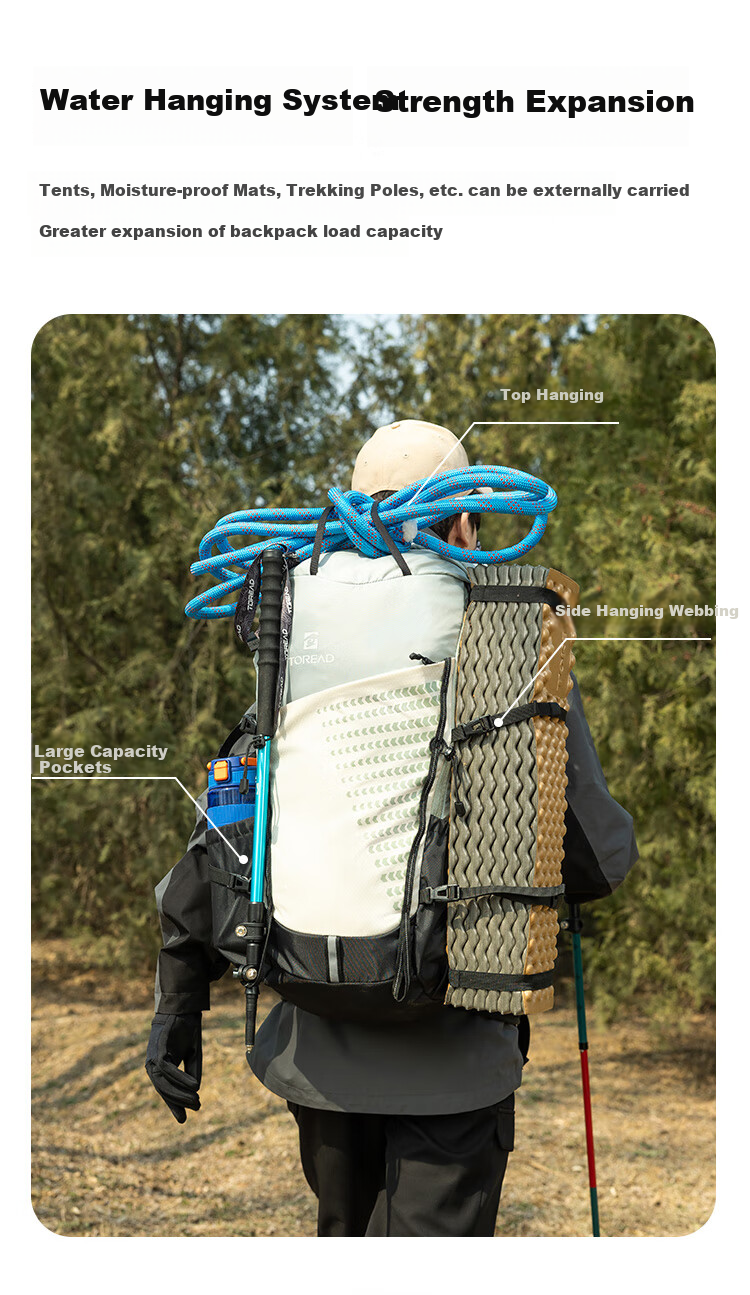 TOREAD Hiking Backpack, Outdoor Trekking Professional Rucksack, Waterproof Breathable Shoulder Bag, 40L Large Capacity Travel Bag, Rock Grass Gree 7