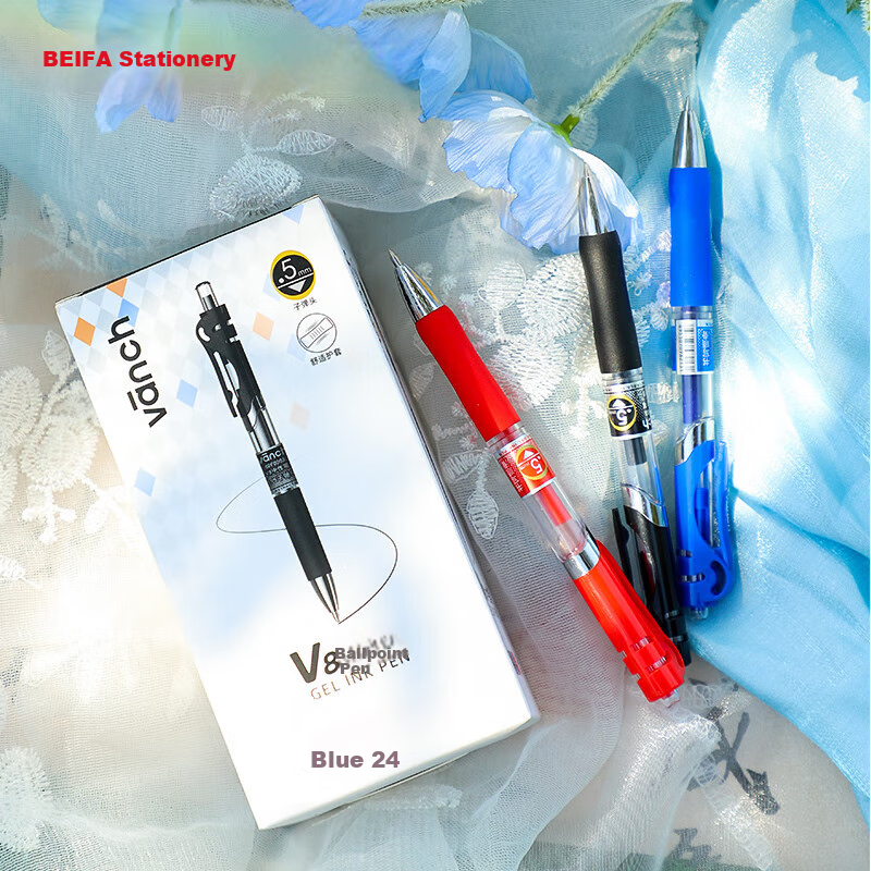 BEIFA V8 Retractable Gel Pen, 0.5mm Large Capacity Quick-Drying Signature Pen, for Business Office Exams And Practice, Black, 12 Pcs [Back-To Essential]