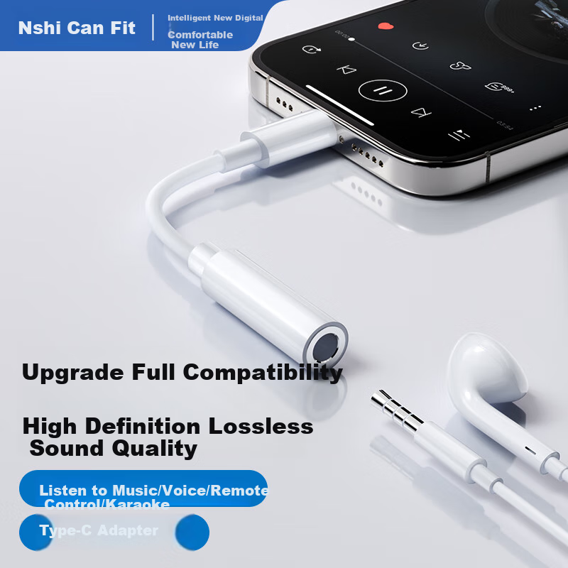 Nengshi Type-C Headphone Adapter, 3.5mm Audio Cable, USB-C Earphone Converter, Compatible with Apple 15 Pro/Xiaomi 14/13/Huawei Mate70 Pro/P50 Phones