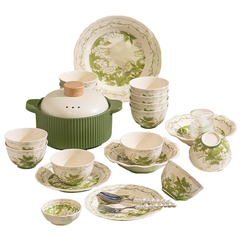 KANGMO Tableware Set, 2026 New Style, High-Value Home Use, Fresh Ceramic Bowls And Plates, Complete Dining Set, Floral Blue, 18 Pieces